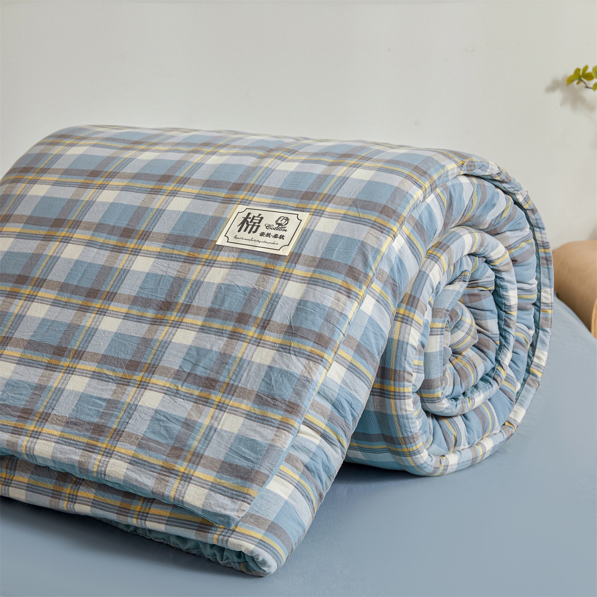 91家纺网 家纺一手货源 找家纺 晓时候 2025新款A类水洗棉可拆洗新疆棉花被冬被春秋被夏被四季被子被芯 简兮蓝