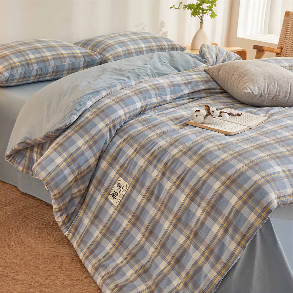 91家纺网 家纺一手货源 找家纺 晓时候 2025新款A类水洗棉可拆洗新疆棉花被冬被春秋被夏被四季被子被芯 简兮蓝