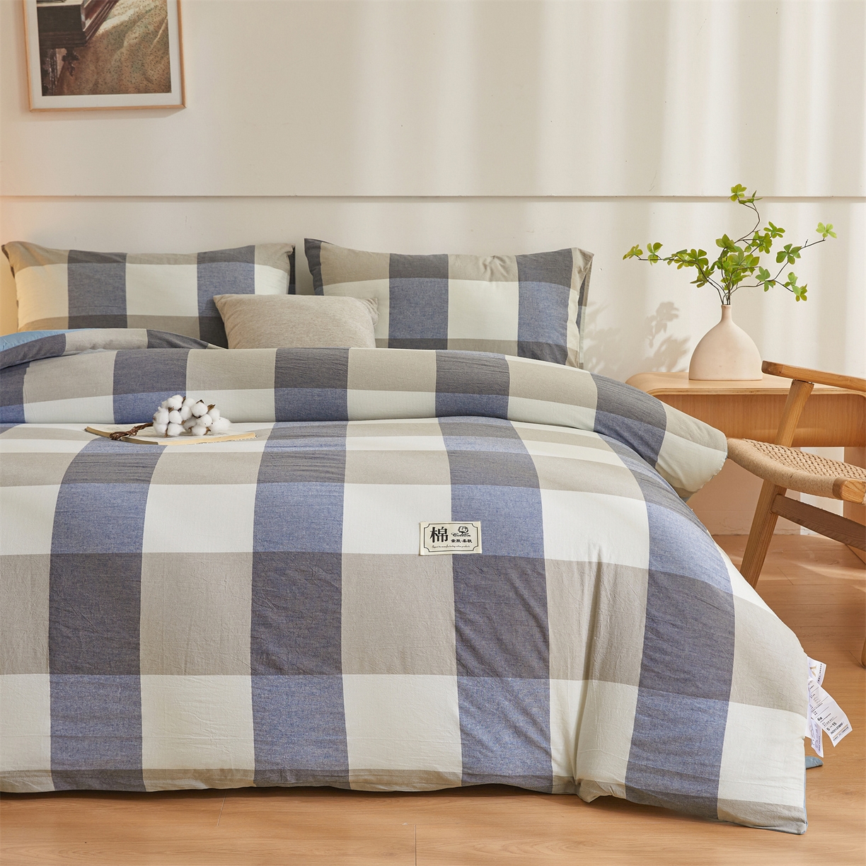 91家纺网 家纺一手货源 找家纺 晓时候 2025新款A类水洗棉可拆洗新疆棉花被冬被春秋被夏被四季被子被芯 蓝大格