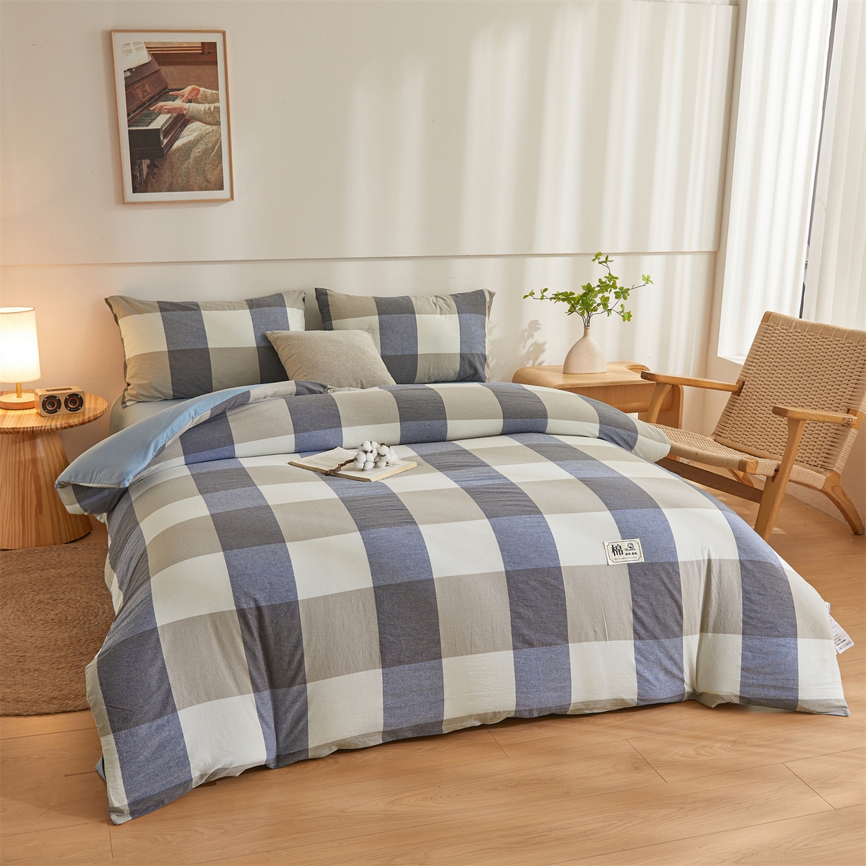 91家纺网 家纺一手货源 找家纺 晓时候 2025新款A类水洗棉可拆洗新疆棉花被冬被春秋被夏被四季被子被芯 蓝大格