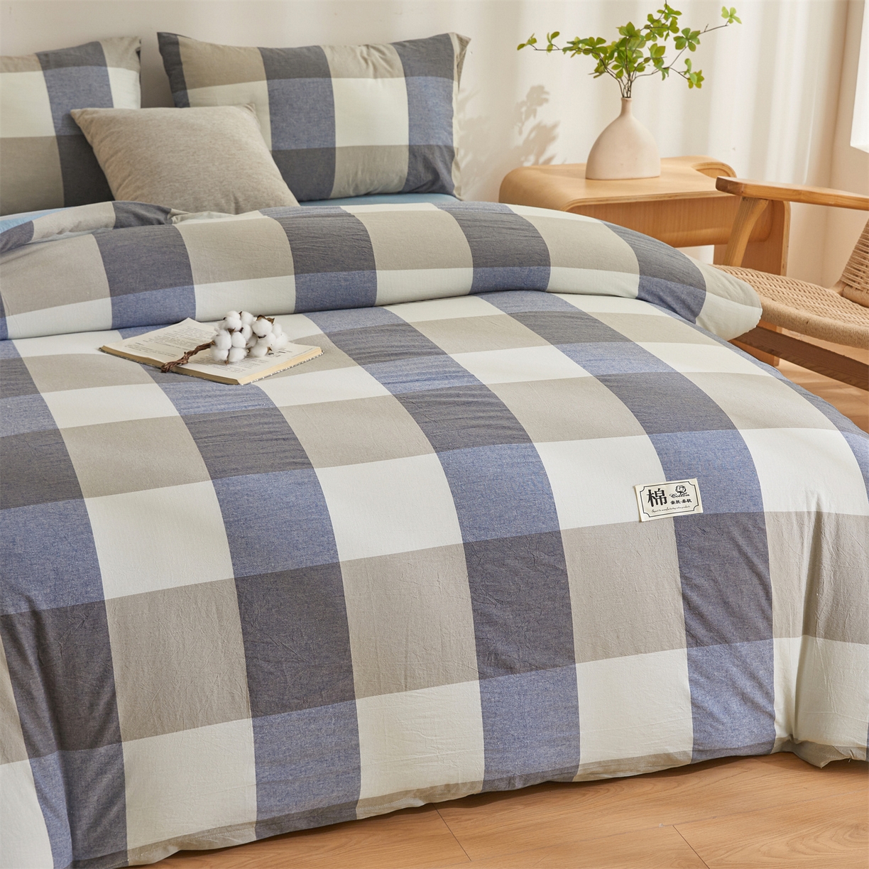 91家纺网 家纺一手货源 找家纺 晓时候 2025新款A类水洗棉可拆洗新疆棉花被冬被春秋被夏被四季被子被芯 蓝大格