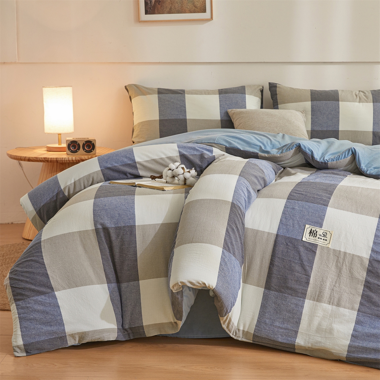 91家纺网 家纺一手货源 找家纺 晓时候 2025新款A类水洗棉可拆洗新疆棉花被冬被春秋被夏被四季被子被芯 蓝大格