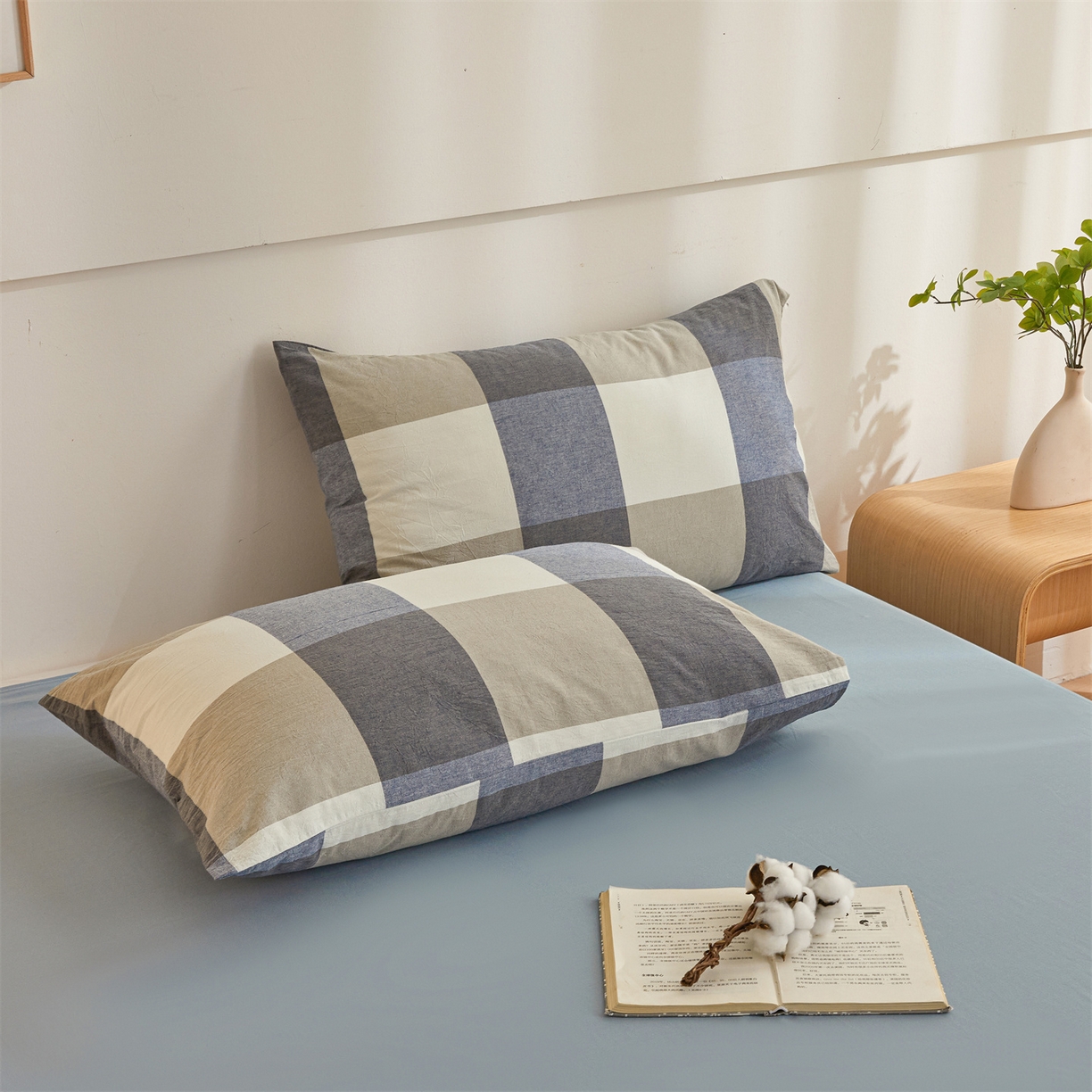 91家纺网 家纺一手货源 找家纺 晓时候 2025新款A类水洗棉可拆洗新疆棉花被冬被春秋被夏被四季被子被芯 蓝大格