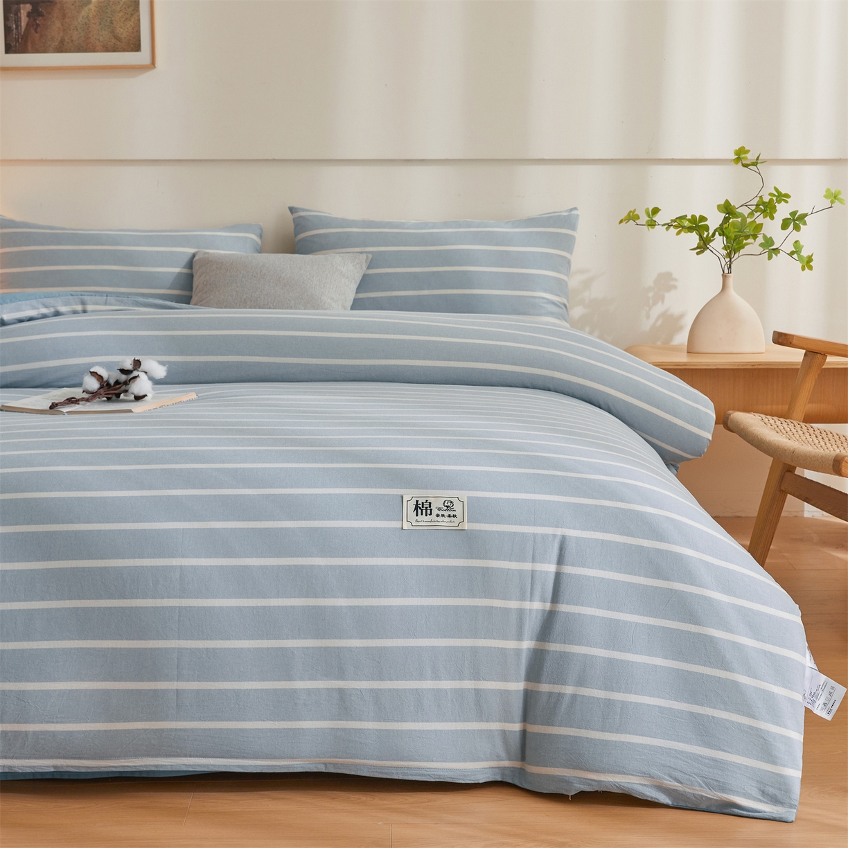 91家纺网 家纺一手货源 找家纺 晓时候 2025新款A类水洗棉可拆洗新疆棉花被冬被春秋被夏被四季被子被芯 蓝条纹