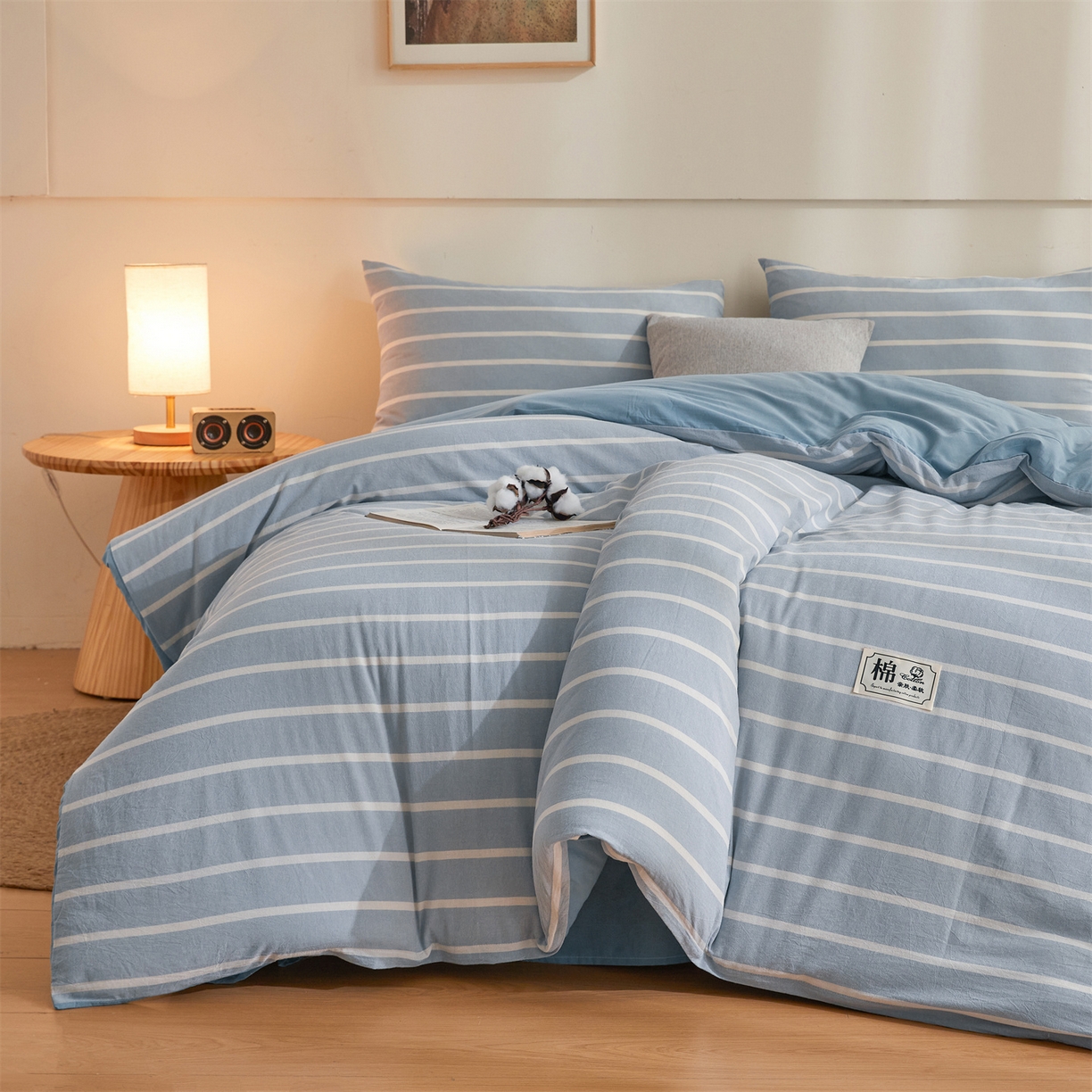 91家纺网 家纺一手货源 找家纺 晓时候 2025新款A类水洗棉可拆洗新疆棉花被冬被春秋被夏被四季被子被芯 蓝条纹