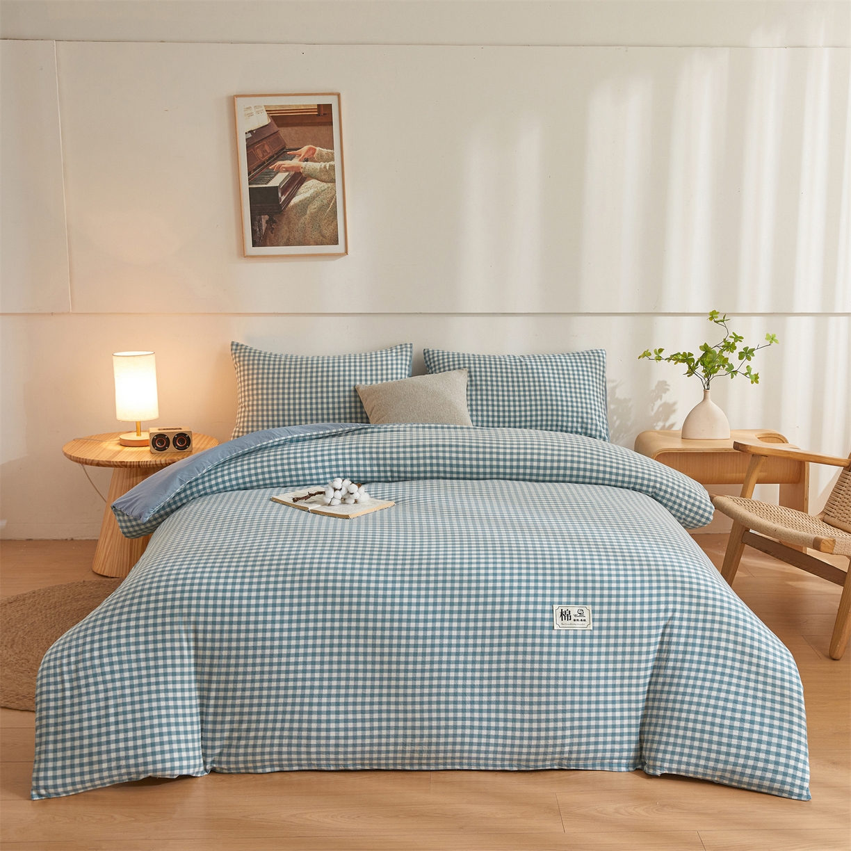 91家纺网 家纺一手货源 找家纺 晓时候 2025新款A类水洗棉可拆洗新疆棉花被冬被春秋被夏被四季被子被芯 蓝小格