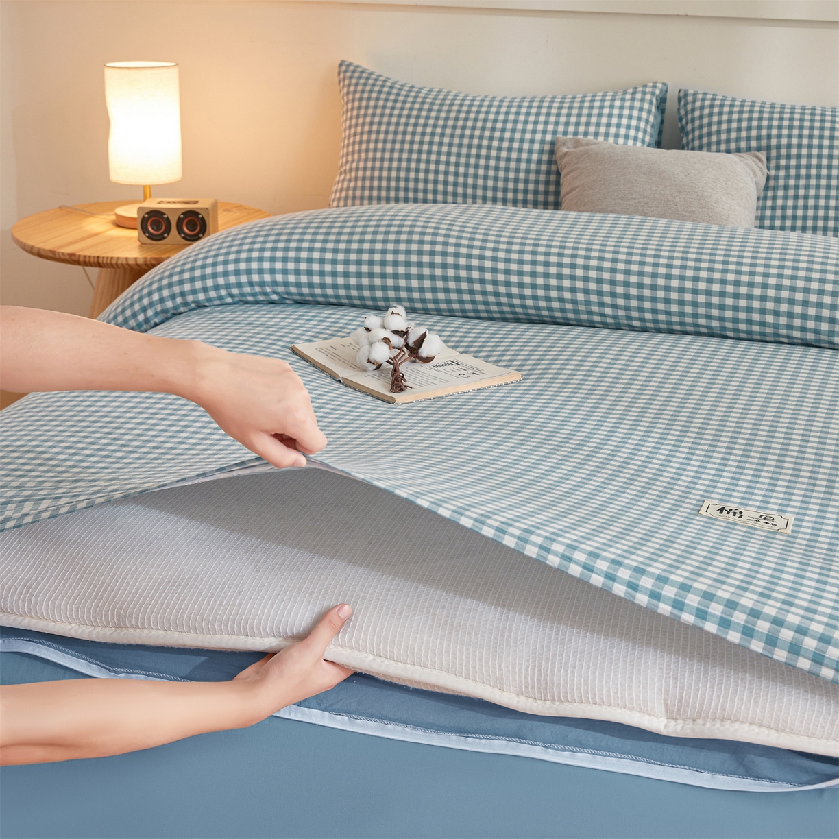 91家纺网 家纺一手货源 找家纺 晓时候 2025新款A类水洗棉可拆洗新疆棉花被冬被春秋被夏被四季被子被芯 蓝小格