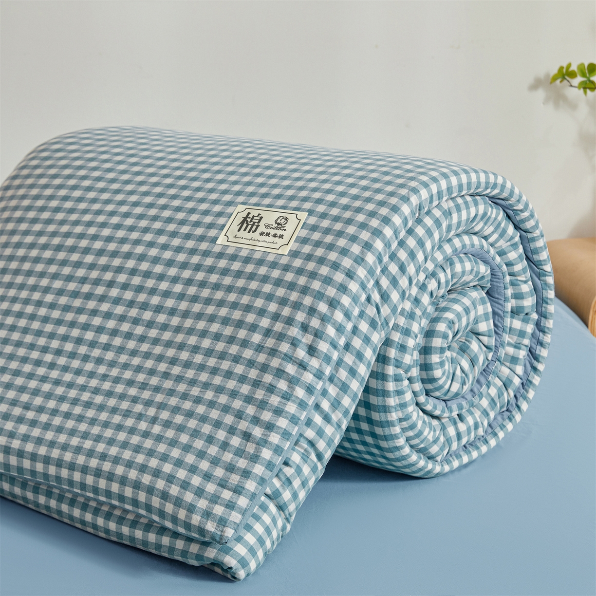 91家纺网 家纺一手货源 找家纺 晓时候 2025新款A类水洗棉可拆洗新疆棉花被冬被春秋被夏被四季被子被芯 蓝小格