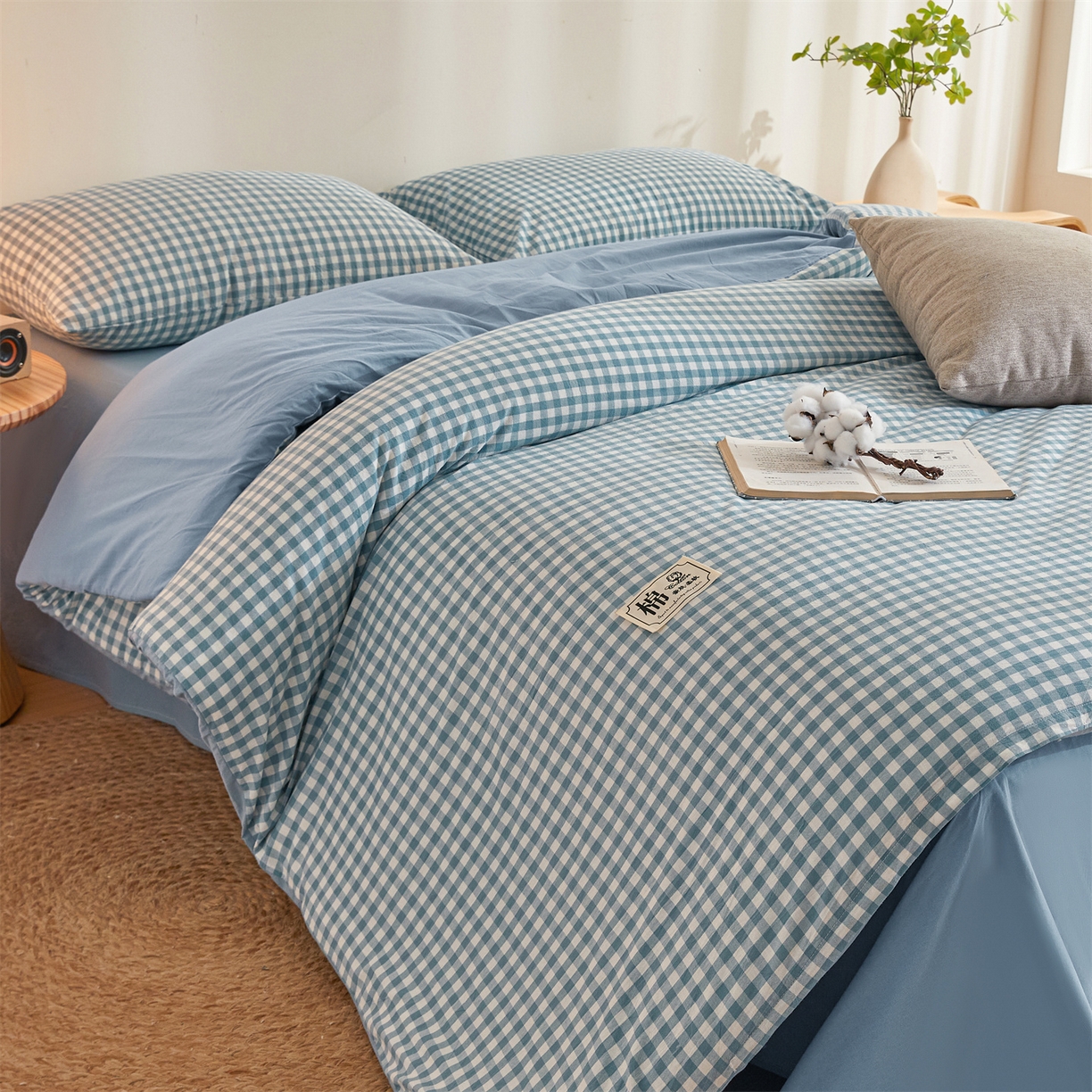 91家纺网 家纺一手货源 找家纺 晓时候 2025新款A类水洗棉可拆洗新疆棉花被冬被春秋被夏被四季被子被芯 蓝小格