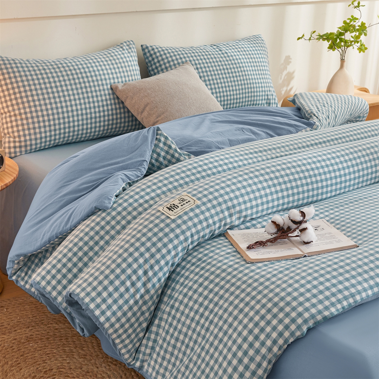 91家纺网 家纺一手货源 找家纺 晓时候 2025新款A类水洗棉可拆洗新疆棉花被冬被春秋被夏被四季被子被芯 蓝小格