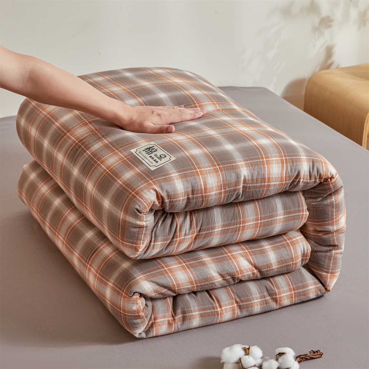 91家纺网 家纺一手货源 找家纺 晓时候 2025新款A类水洗棉可拆洗新疆棉花被冬被春秋被夏被四季被子被芯 洛卡灰