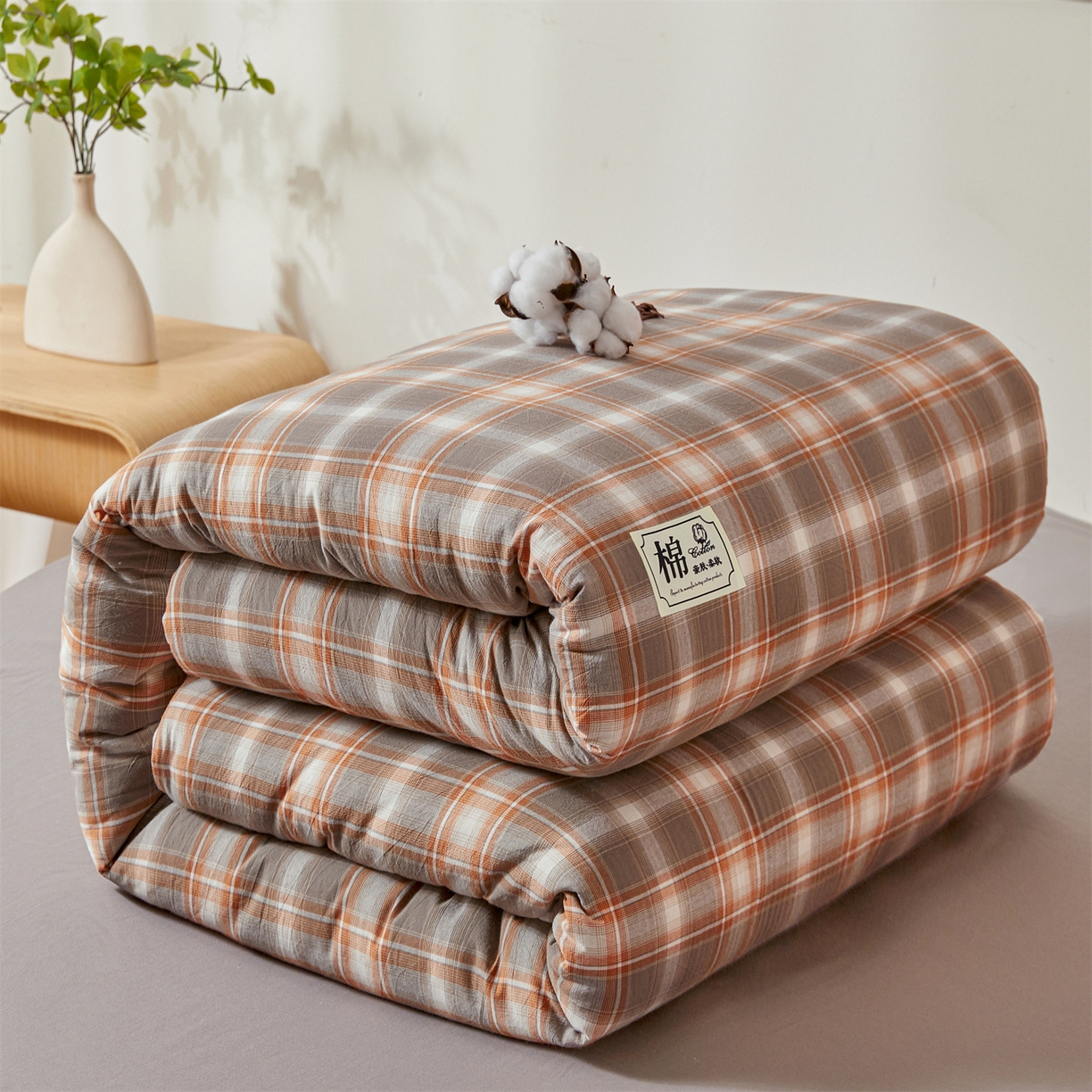 91家纺网 家纺一手货源 找家纺 晓时候 2025新款A类水洗棉可拆洗新疆棉花被冬被春秋被夏被四季被子被芯 洛卡灰