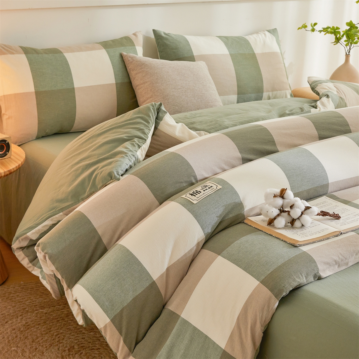 91家纺网 家纺一手货源 找家纺 晓时候 2025新款A类水洗棉可拆洗新疆棉花被冬被春秋被夏被四季被子被芯 绿大格