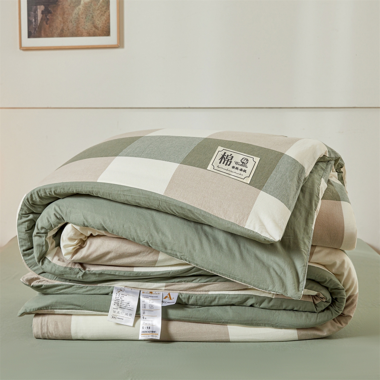 91家纺网 家纺一手货源 找家纺 晓时候 2025新款A类水洗棉可拆洗新疆棉花被冬被春秋被夏被四季被子被芯 绿大格