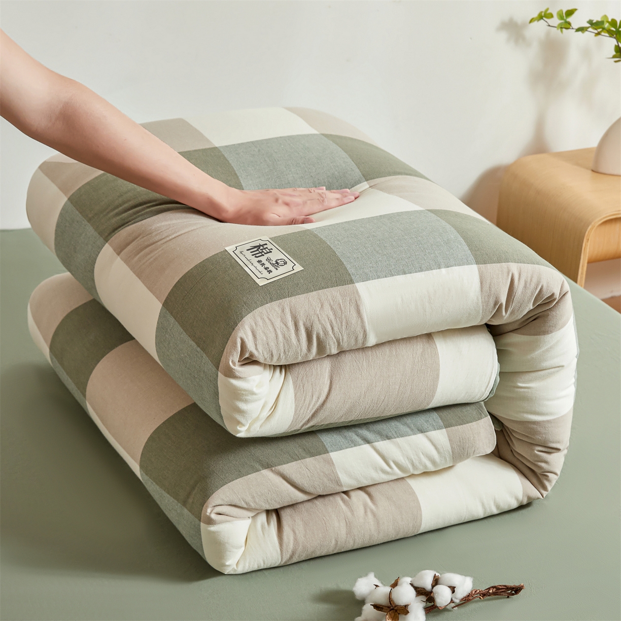 91家纺网 家纺一手货源 找家纺 晓时候 2025新款A类水洗棉可拆洗新疆棉花被冬被春秋被夏被四季被子被芯 绿大格