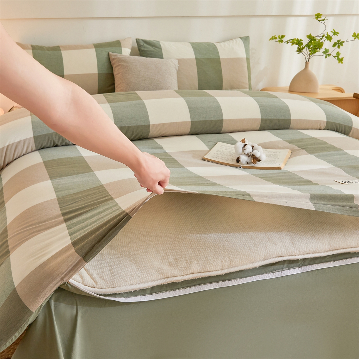 91家纺网 家纺一手货源 找家纺 晓时候 2025新款A类水洗棉可拆洗新疆棉花被冬被春秋被夏被四季被子被芯 绿大格