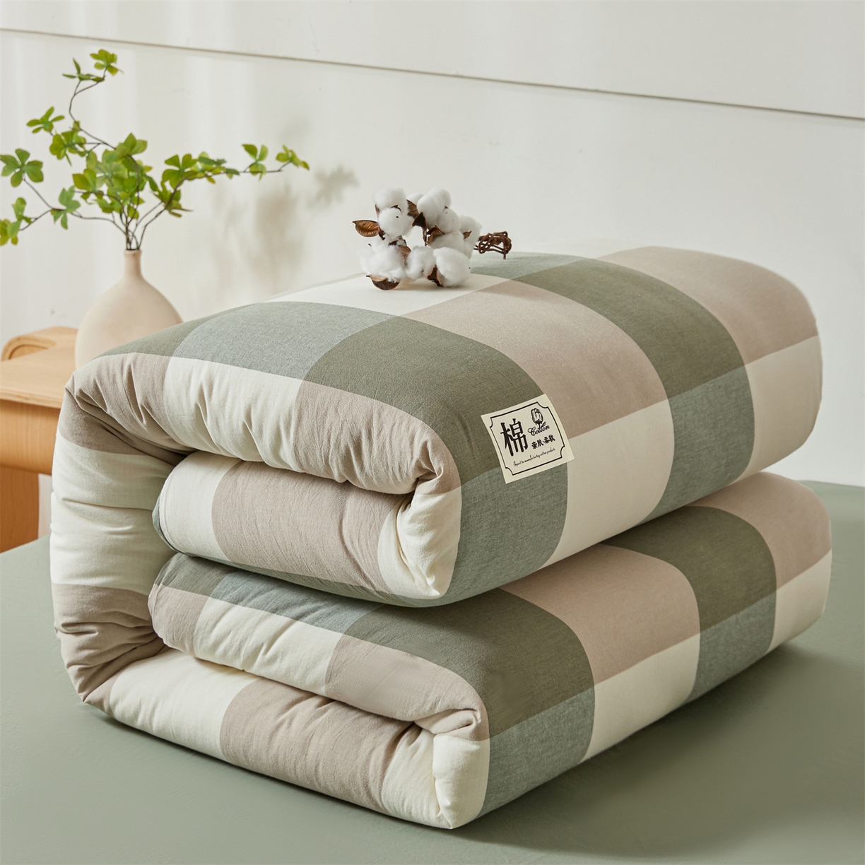 91家纺网 家纺一手货源 找家纺 晓时候 2025新款A类水洗棉可拆洗新疆棉花被冬被春秋被夏被四季被子被芯 绿大格