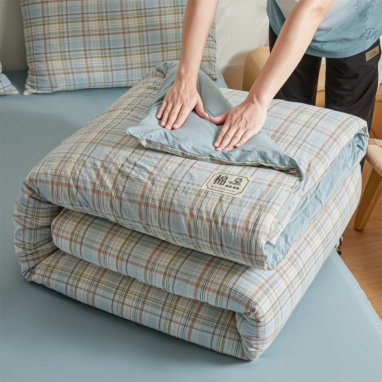 91家纺网 家纺一手货源 找家纺 晓时候 2025新款A类水洗棉可拆洗新疆棉花被冬被春秋被夏被四季被子被芯 米兰格