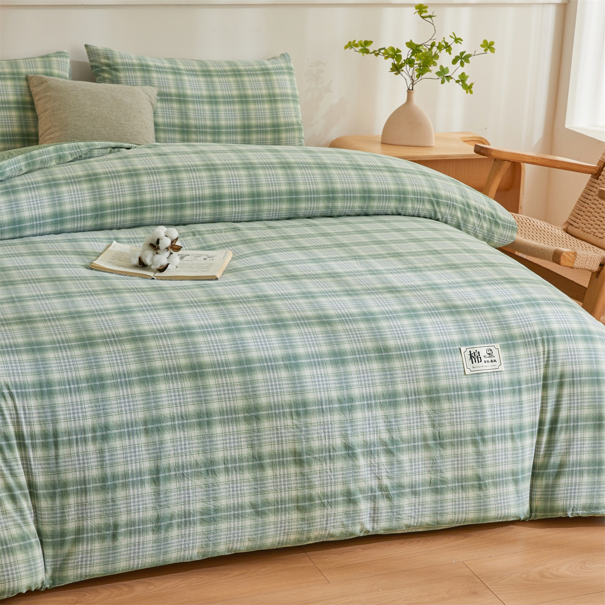 91家纺网 家纺一手货源 找家纺 晓时候 2025新款A类水洗棉可拆洗新疆棉花被冬被春秋被夏被四季被子被芯 青柠绿