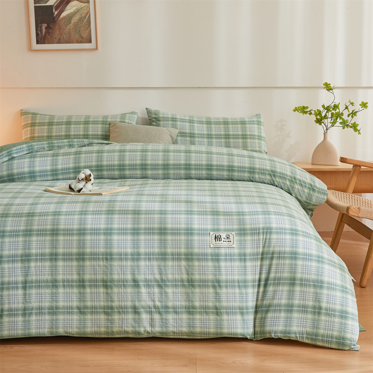 91家纺网 家纺一手货源 找家纺 晓时候 2025新款A类水洗棉可拆洗新疆棉花被冬被春秋被夏被四季被子被芯 青柠绿