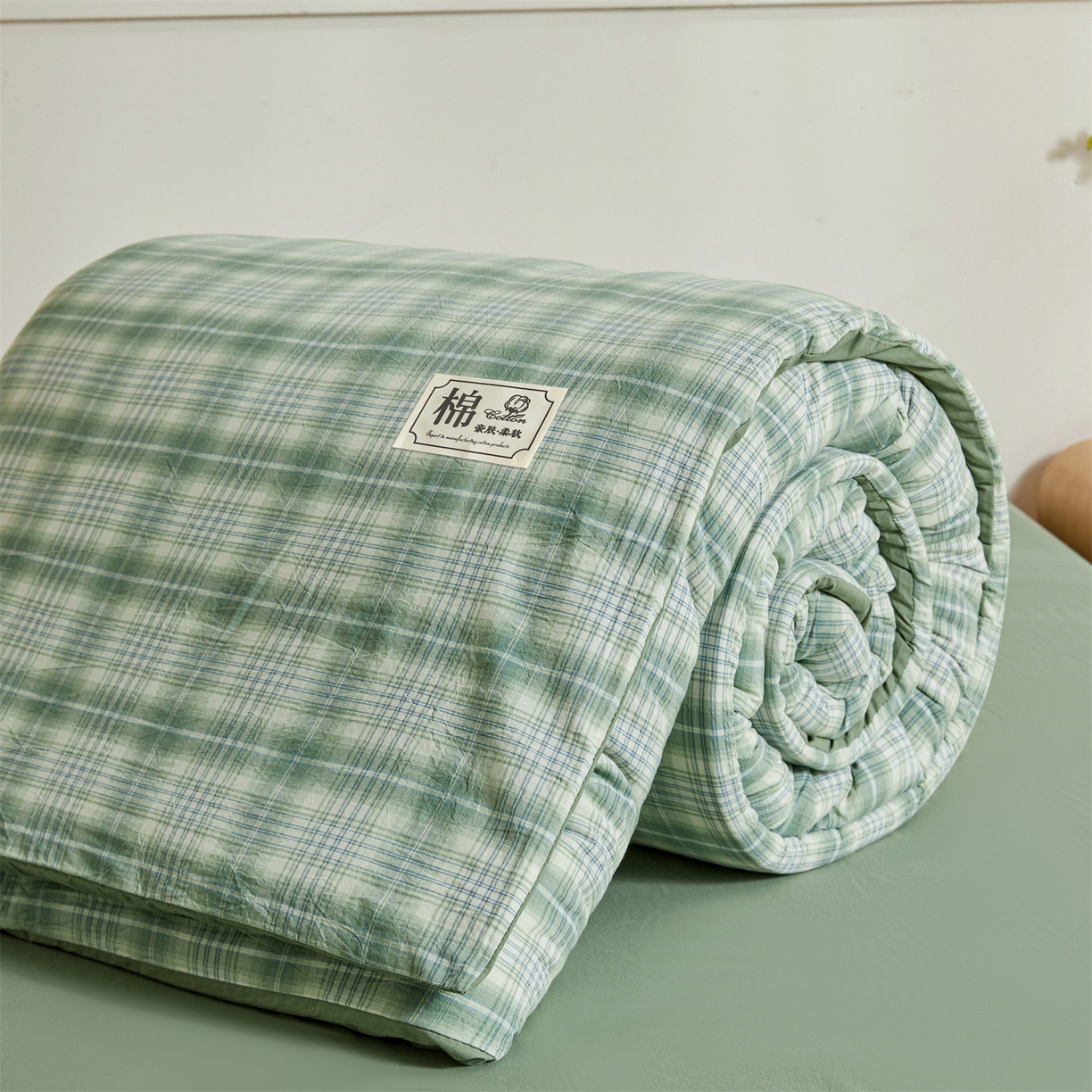 91家纺网 家纺一手货源 找家纺 晓时候 2025新款A类水洗棉可拆洗新疆棉花被冬被春秋被夏被四季被子被芯 青柠绿