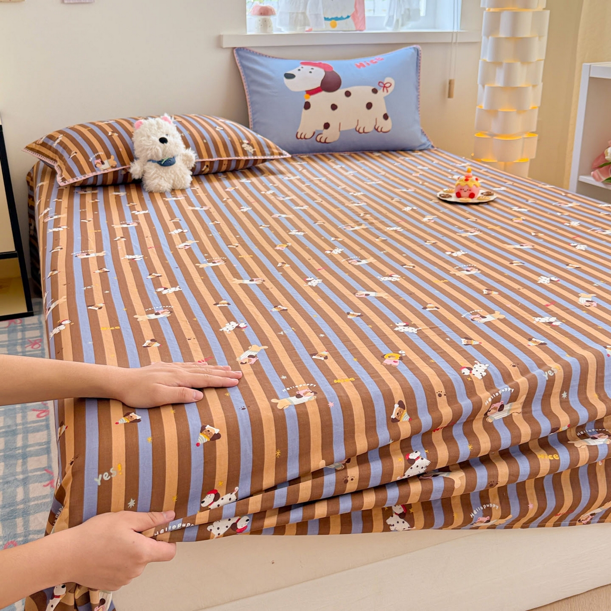 91家纺网 家纺一手货源 找家纺 沐辰 2025新款A类全棉纯棉双层纱单品床单床单单件单床单 斑点狗