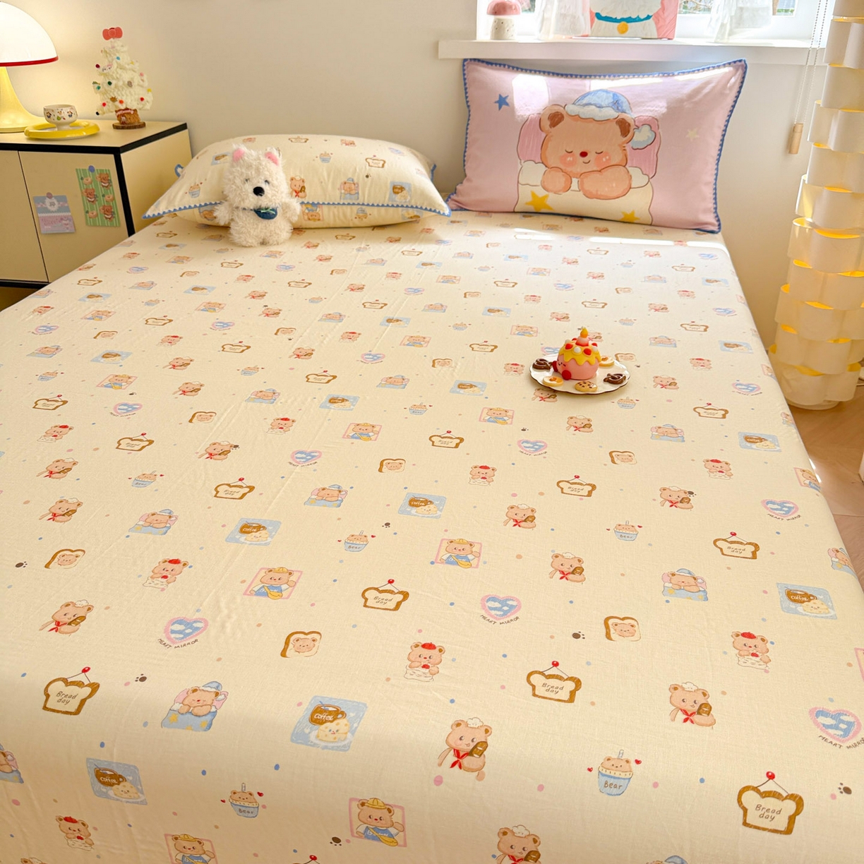 91家纺网 家纺一手货源 找家纺 沐辰 2025新款A类全棉纯棉双层纱单品床单床单单件单床单 晚安熊