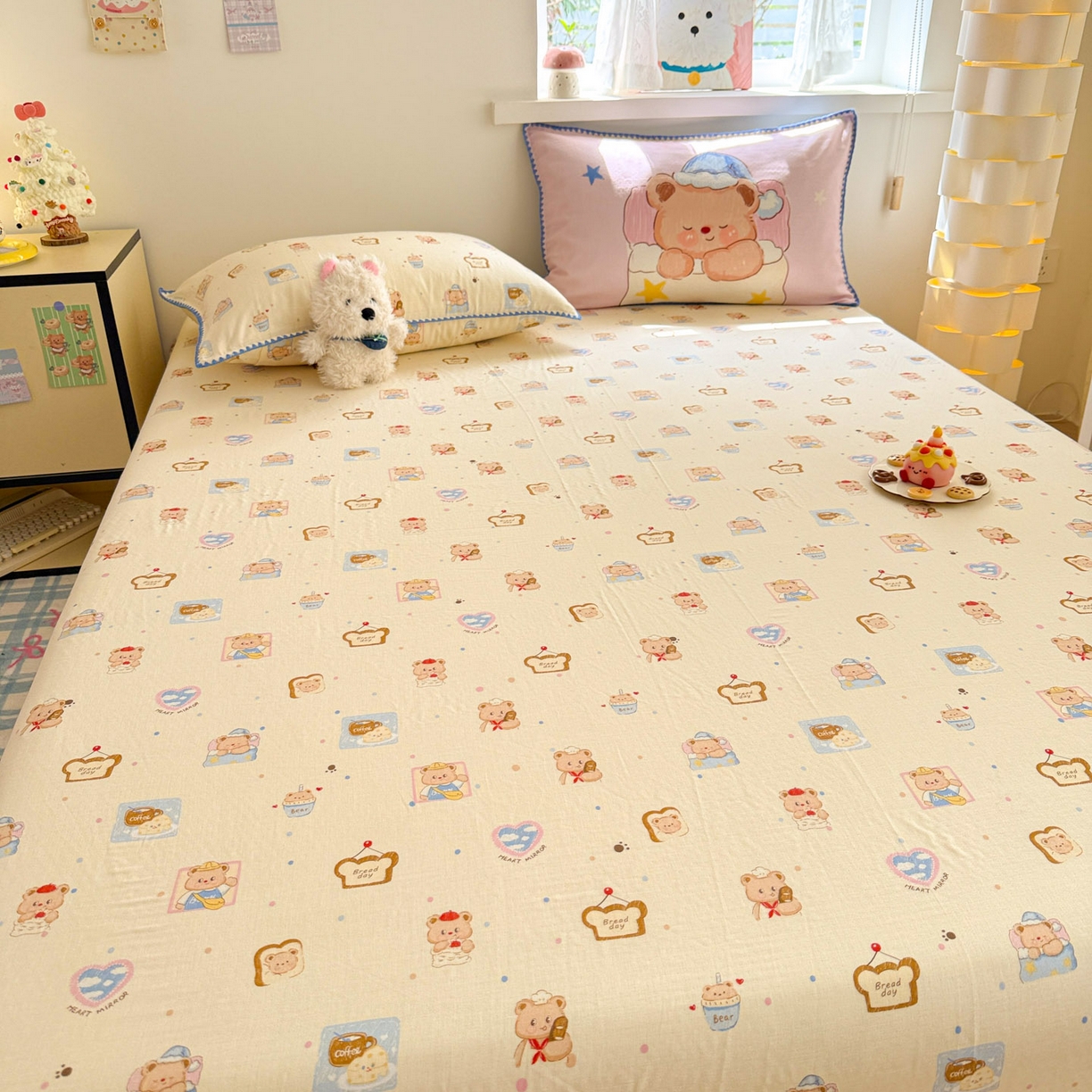 91家纺网 家纺一手货源 找家纺 沐辰 2025新款A类全棉纯棉双层纱单品床单床单单件单床单 晚安熊