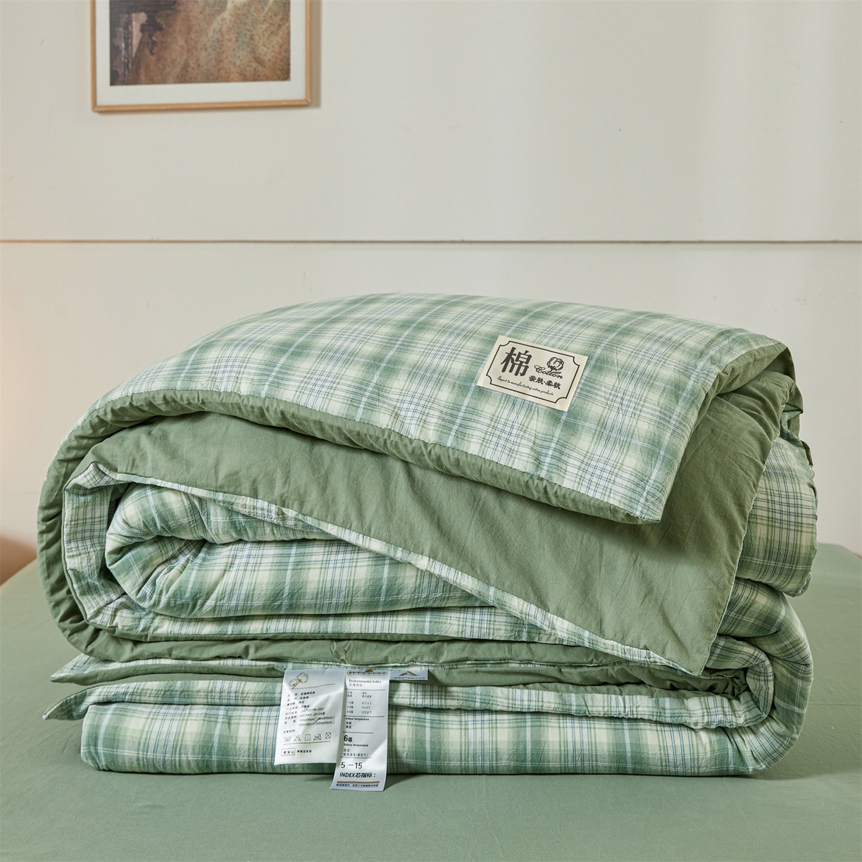 91家纺网 家纺一手货源 找家纺 晓时候 2025新款A类水洗棉可拆洗新疆棉花被冬被春秋被夏被四季被子被芯 青柠绿
