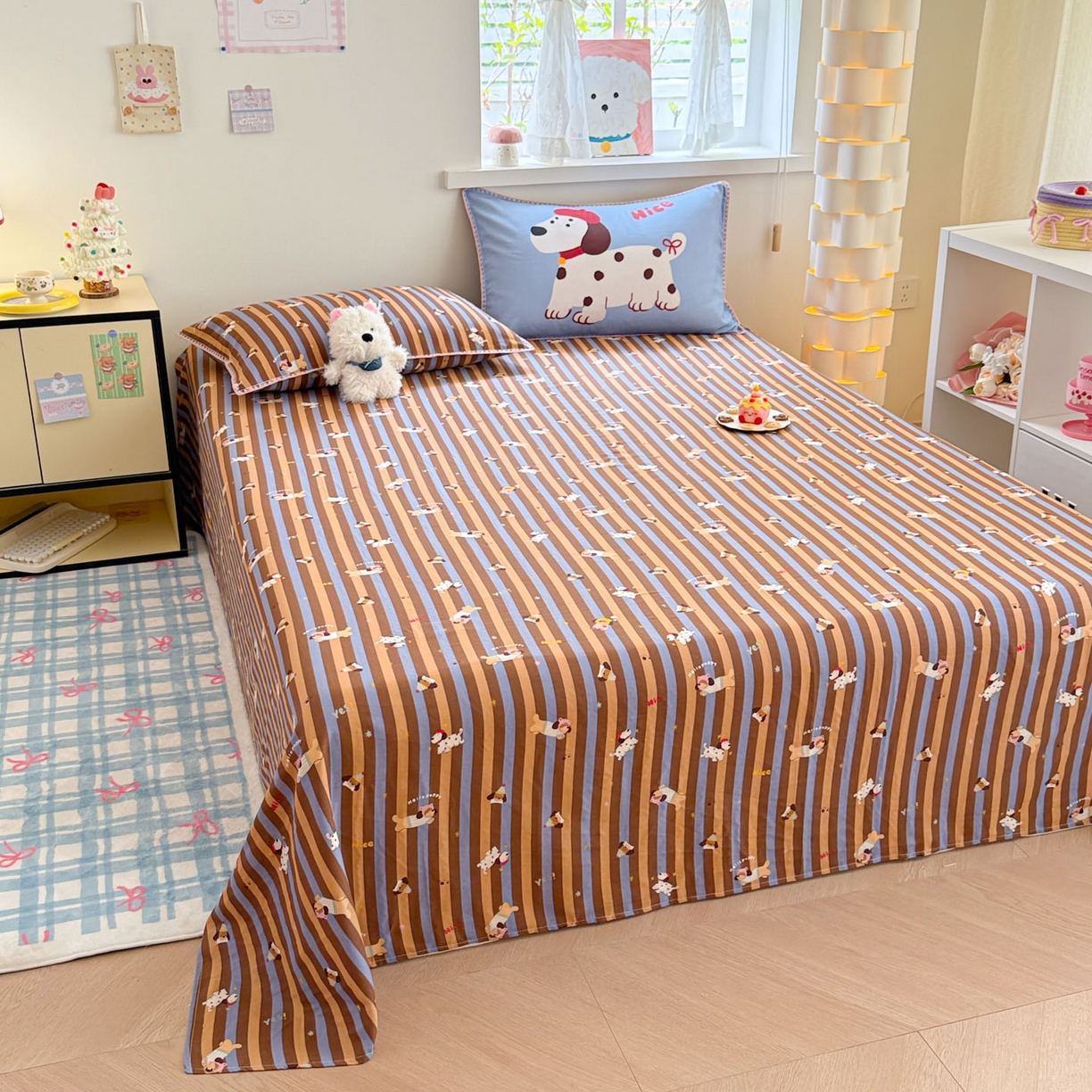 91家纺网 家纺一手货源 找家纺 沐辰 2025新款A类全棉纯棉双层纱单品床单床单单件单床单 斑点狗