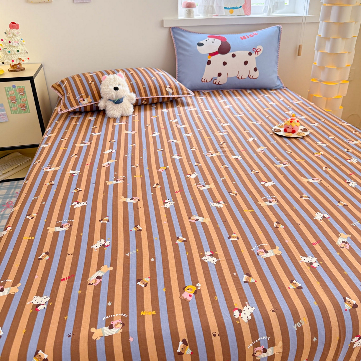 91家纺网 家纺一手货源 找家纺 沐辰 2025新款A类全棉纯棉双层纱单品床单床单单件单床单 斑点狗