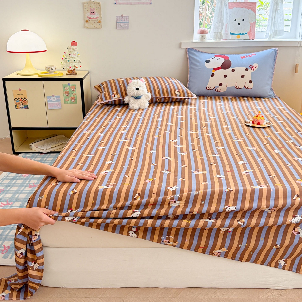 91家纺网 家纺一手货源 找家纺 沐辰 2025新款A类全棉纯棉双层纱单品床单床单单件单床单 斑点狗