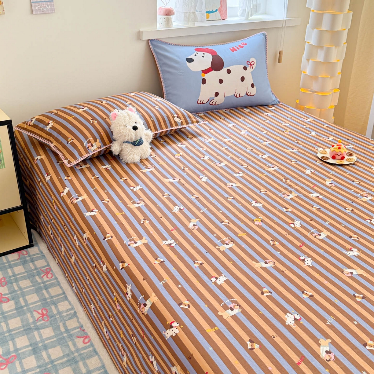 91家纺网 家纺一手货源 找家纺 沐辰 2025新款A类全棉纯棉双层纱单品床单床单单件单床单 斑点狗