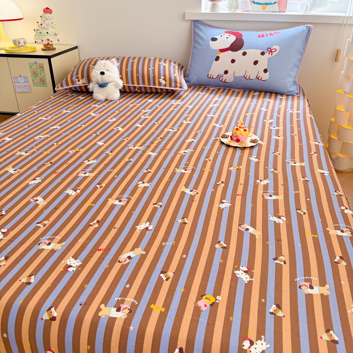 91家纺网 家纺一手货源 找家纺 沐辰 2025新款A类全棉纯棉双层纱单品床单床单单件单床单 斑点狗