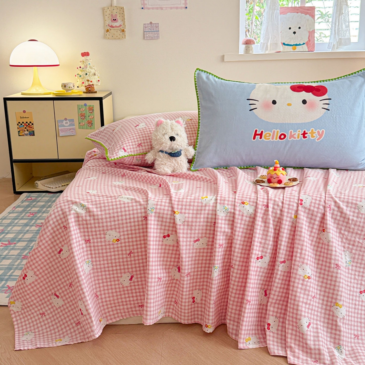 91家纺网 家纺一手货源 找家纺 沐辰 2025新款A类全棉纯棉双层纱单品床单床单单件单床单 蓝色小猫