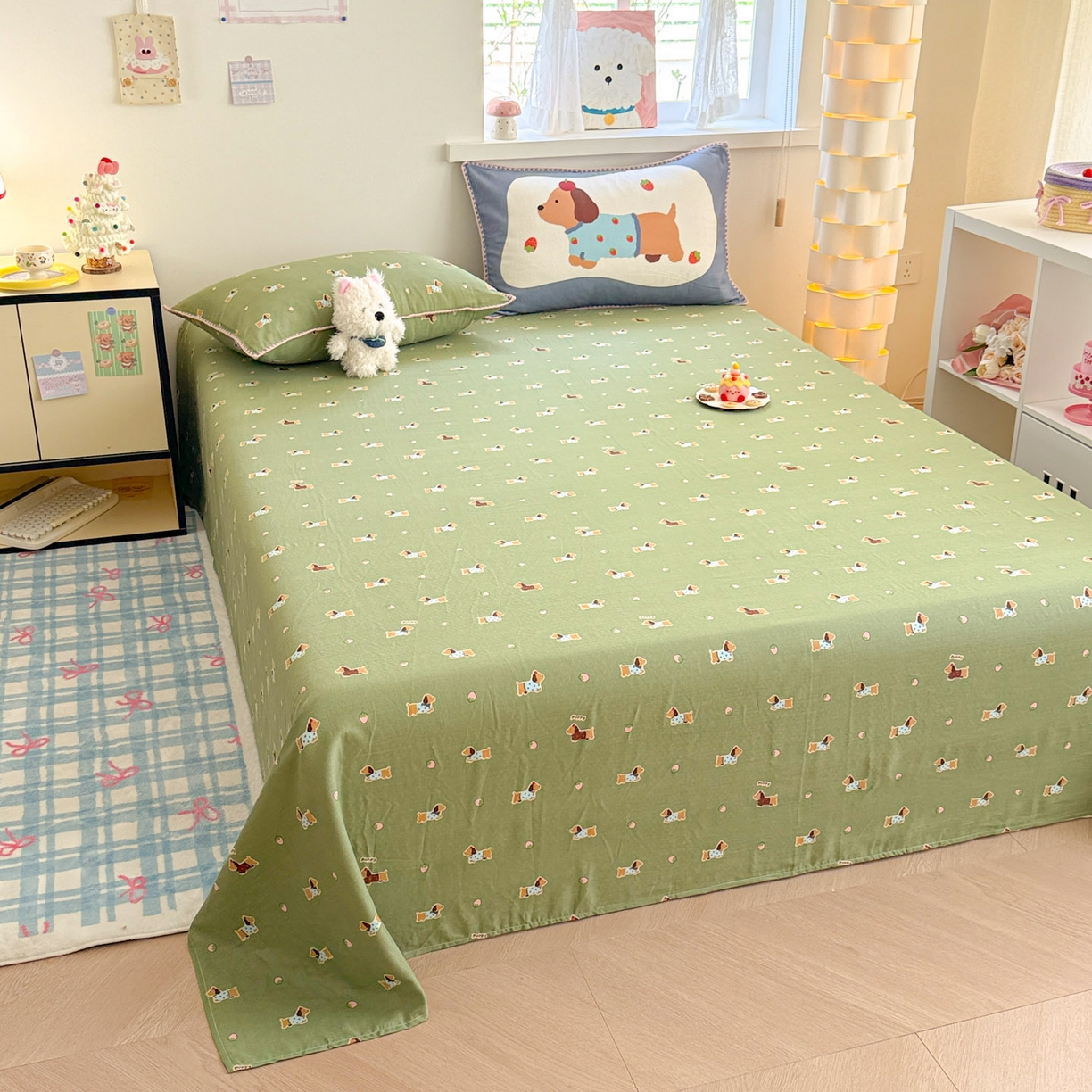 91家纺网 家纺一手货源 找家纺 沐辰 2025新款A类全棉纯棉双层纱单品床单床单单件单床单 衬衫狗狗