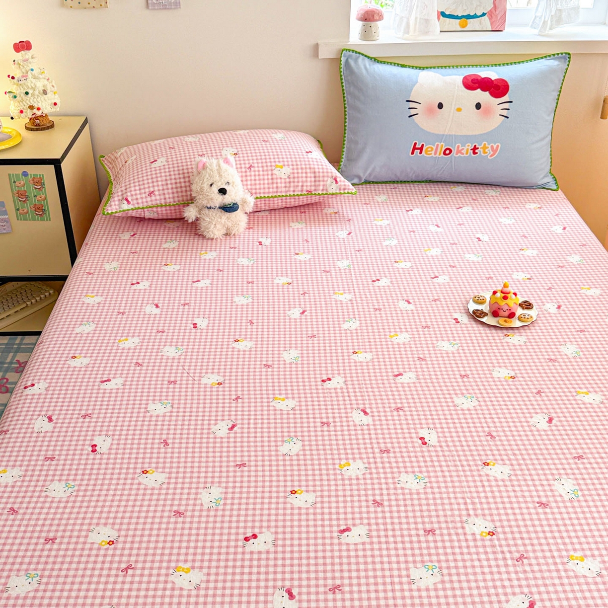 91家纺网 家纺一手货源 找家纺 沐辰 2025新款A类全棉纯棉双层纱单品床单床单单件单床单 蓝色小猫