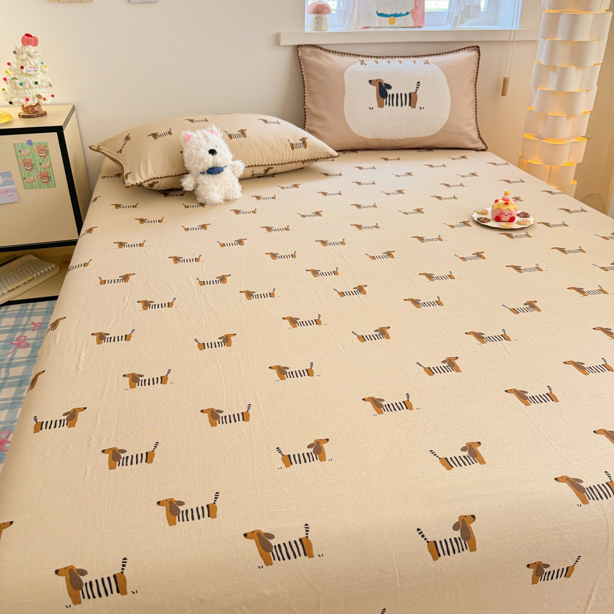 91家纺网 家纺一手货源 找家纺 沐辰 2025新款A类全棉纯棉双层纱单品床单床单单件单床单 棒棒小狗