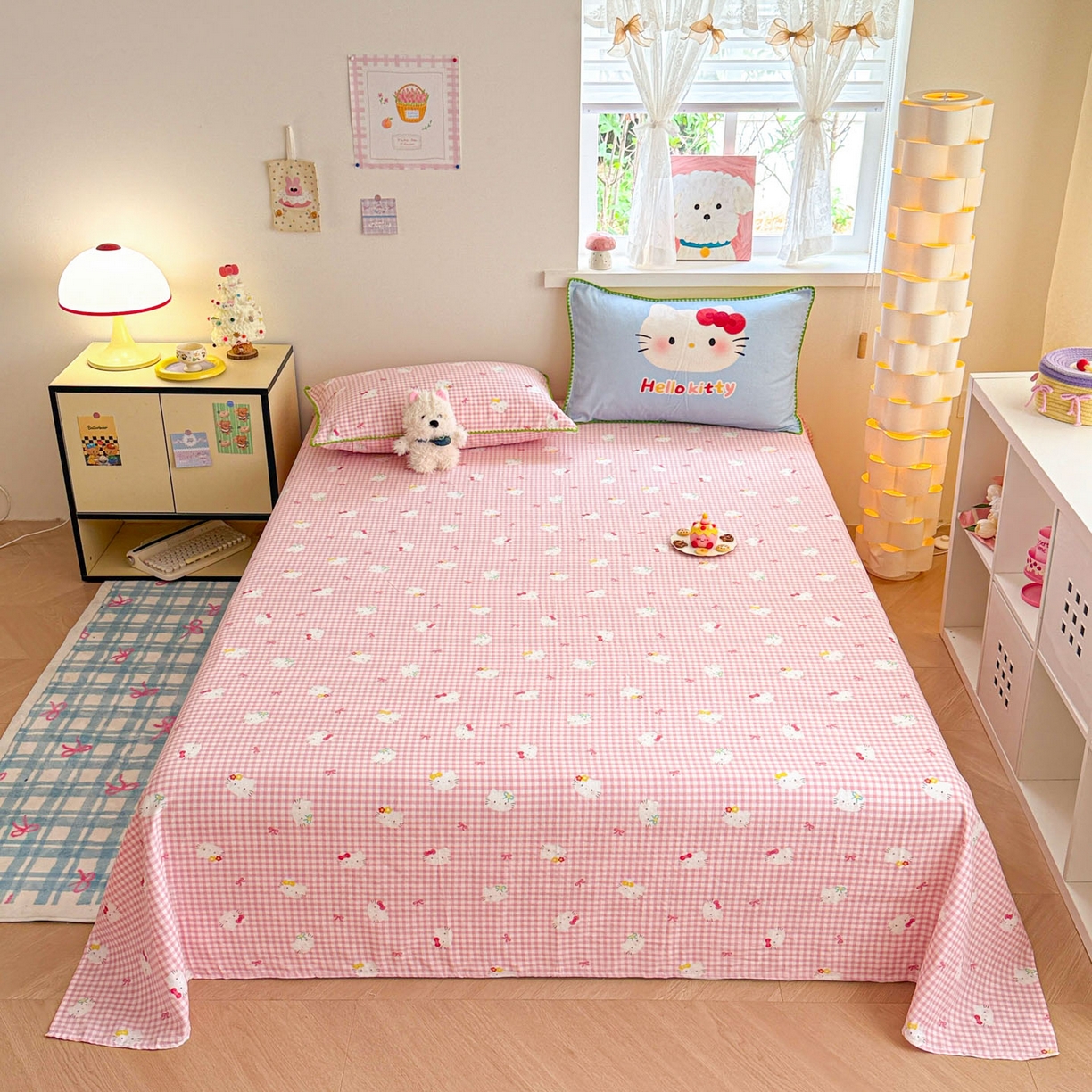 沐辰 2025新款A类全棉纯棉双层纱单品床单床单单件单床单 蓝色小猫