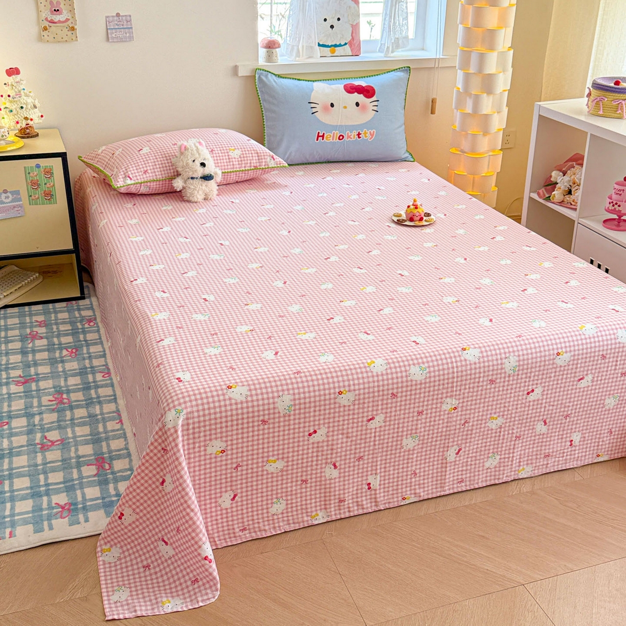 91家纺网 家纺一手货源 找家纺 沐辰 2025新款A类全棉纯棉双层纱单品床单床单单件单床单 蓝色小猫