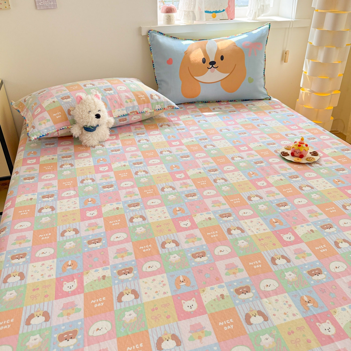 91家纺网 家纺一手货源 找家纺 沐辰 2025新款A类全棉纯棉双层纱单品床单床单单件单床单 格子狗狗