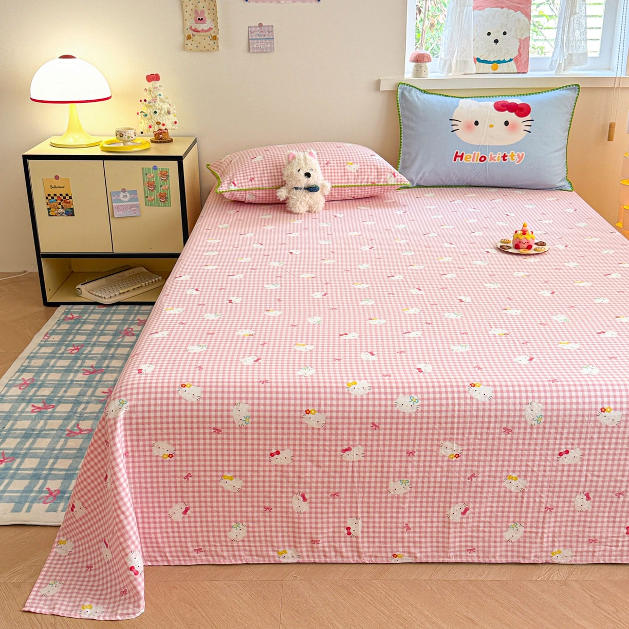 91家纺网 家纺一手货源 找家纺 沐辰 2025新款A类全棉纯棉双层纱单品床单床单单件单床单 蓝色小猫