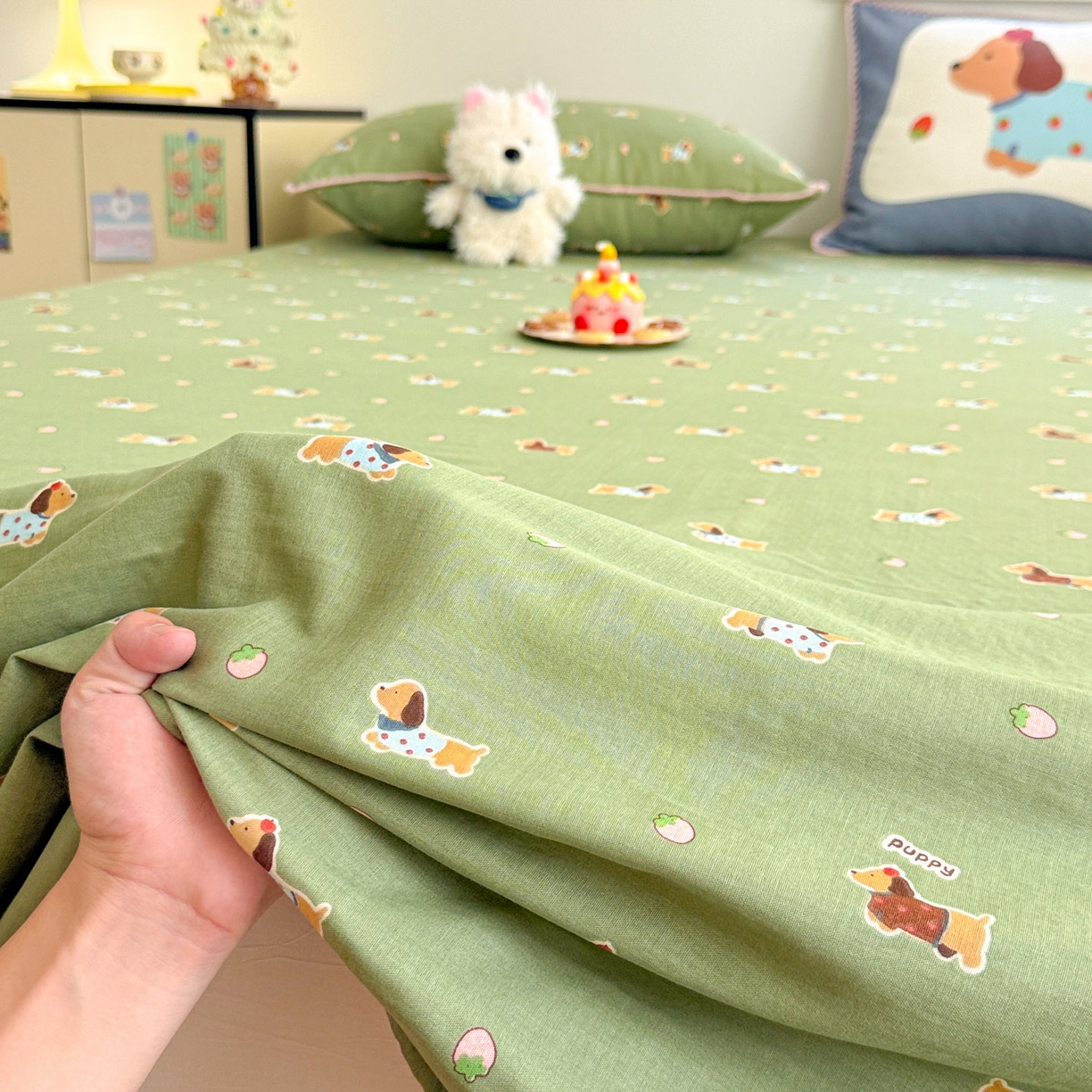 91家纺网 家纺一手货源 找家纺 沐辰 2025新款A类全棉纯棉双层纱单品床单床单单件单床单 衬衫狗狗