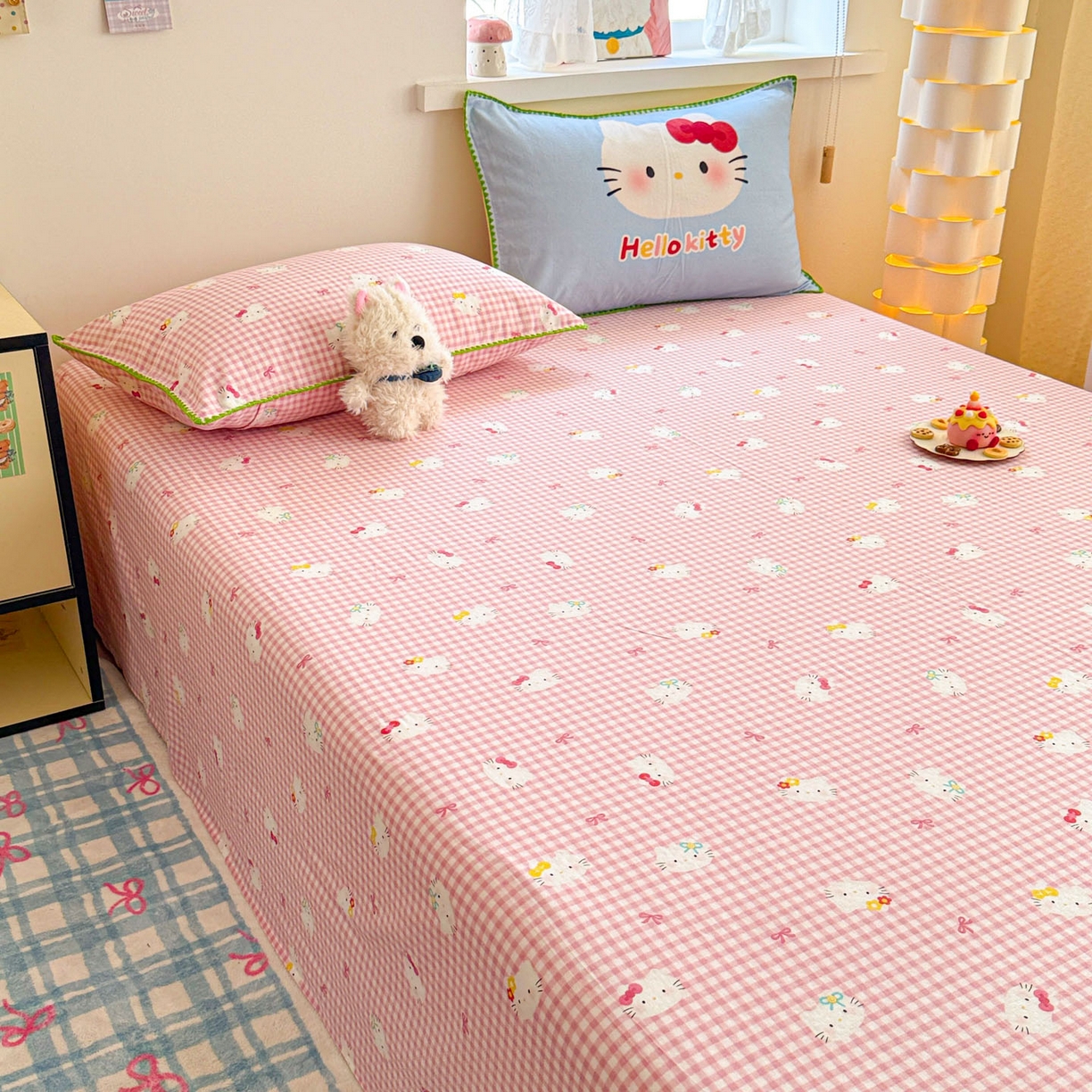 91家纺网 家纺一手货源 找家纺 沐辰 2025新款A类全棉纯棉双层纱单品床单床单单件单床单 蓝色小猫