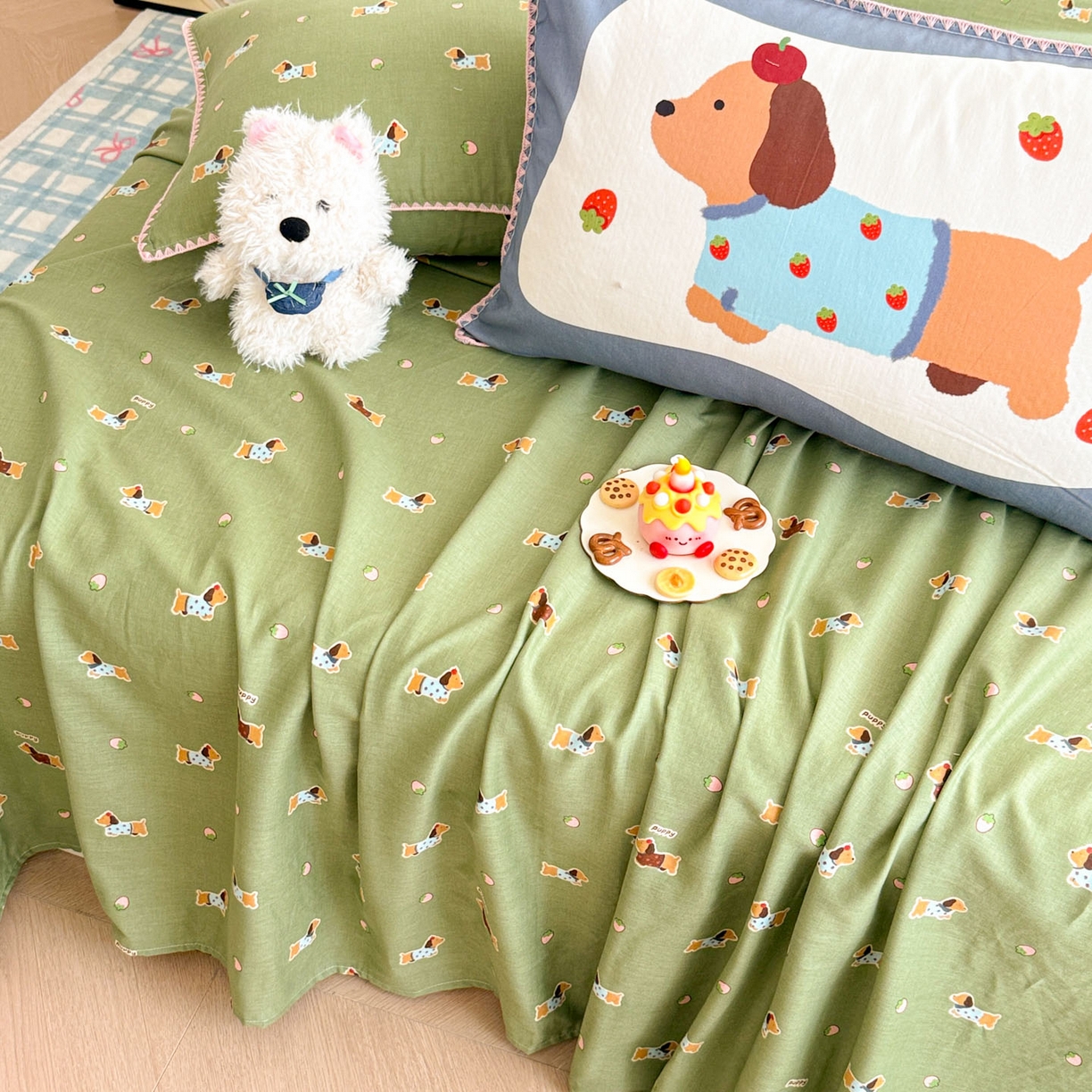 91家纺网 家纺一手货源 找家纺 沐辰 2025新款A类全棉纯棉双层纱单品床单床单单件单床单 衬衫狗狗