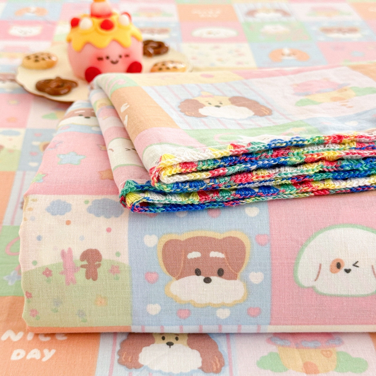 91家纺网 家纺一手货源 找家纺 沐辰 2025新款A类全棉纯棉双层纱单品床单床单单件单床单 格子狗狗