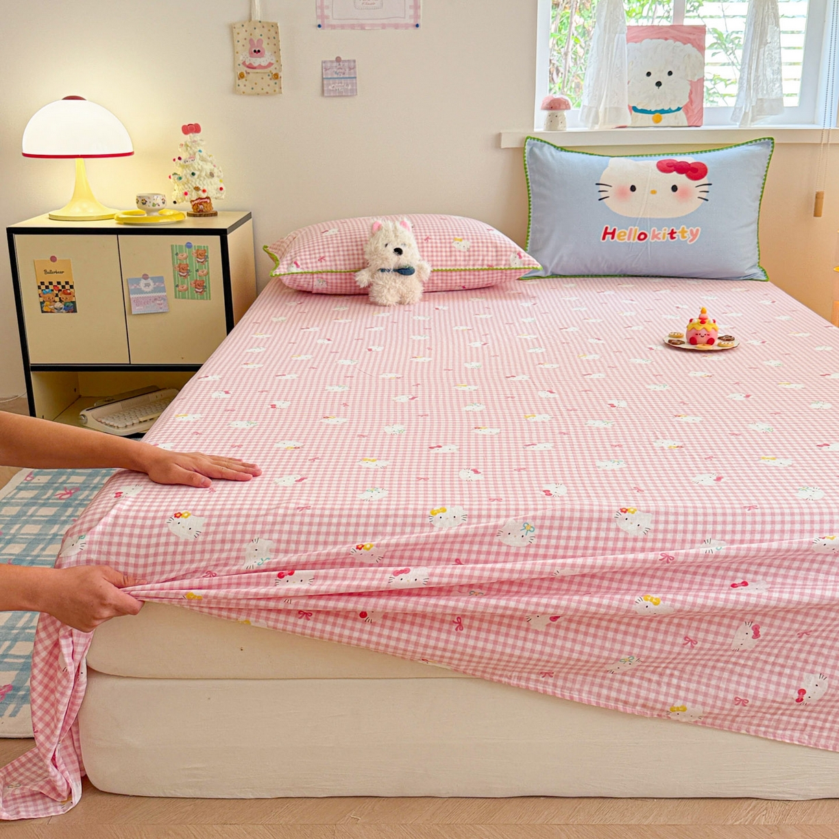 91家纺网 家纺一手货源 找家纺 沐辰 2025新款A类全棉纯棉双层纱单品床单床单单件单床单 蓝色小猫