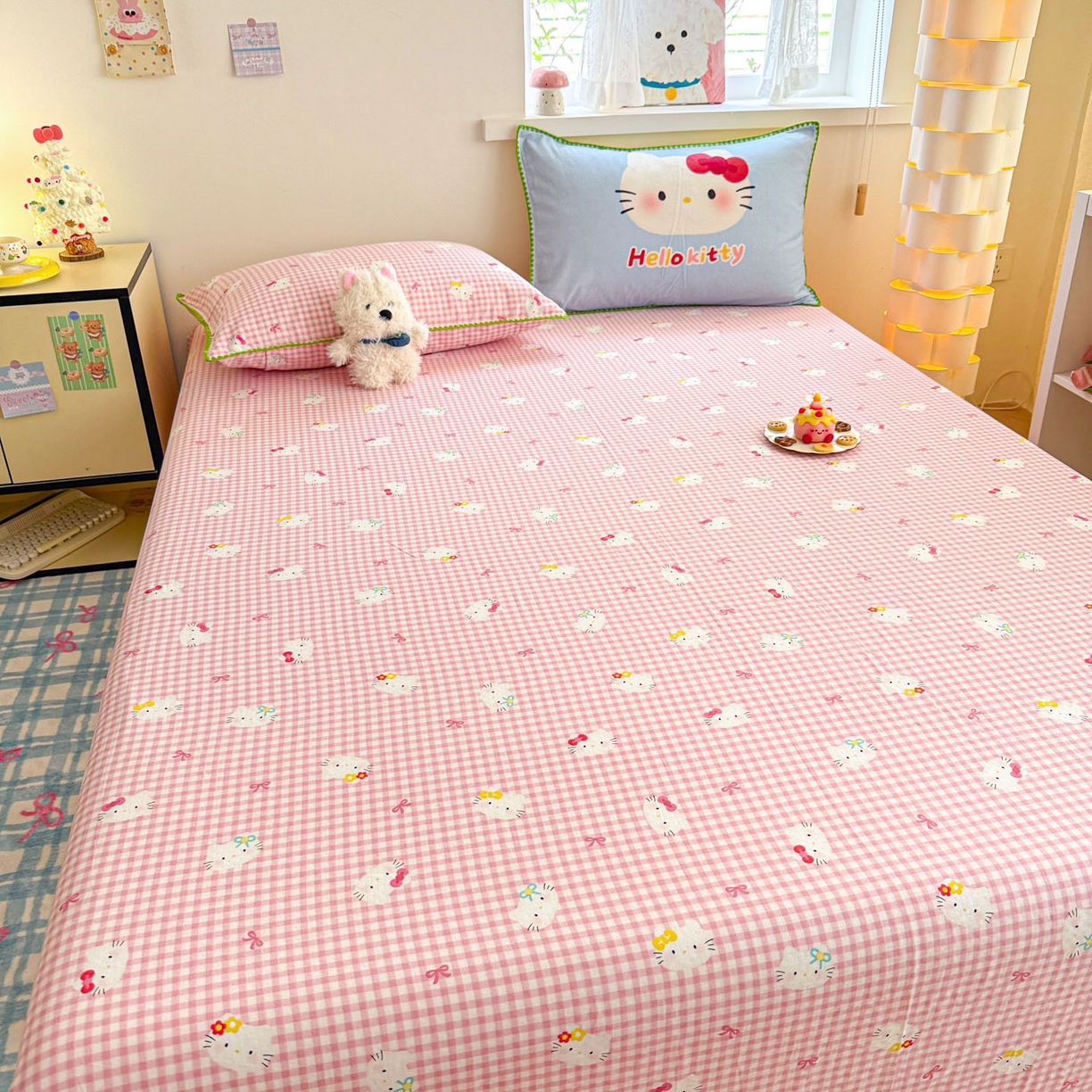 91家纺网 家纺一手货源 找家纺 沐辰 2025新款A类全棉纯棉双层纱单品床单床单单件单床单 蓝色小猫