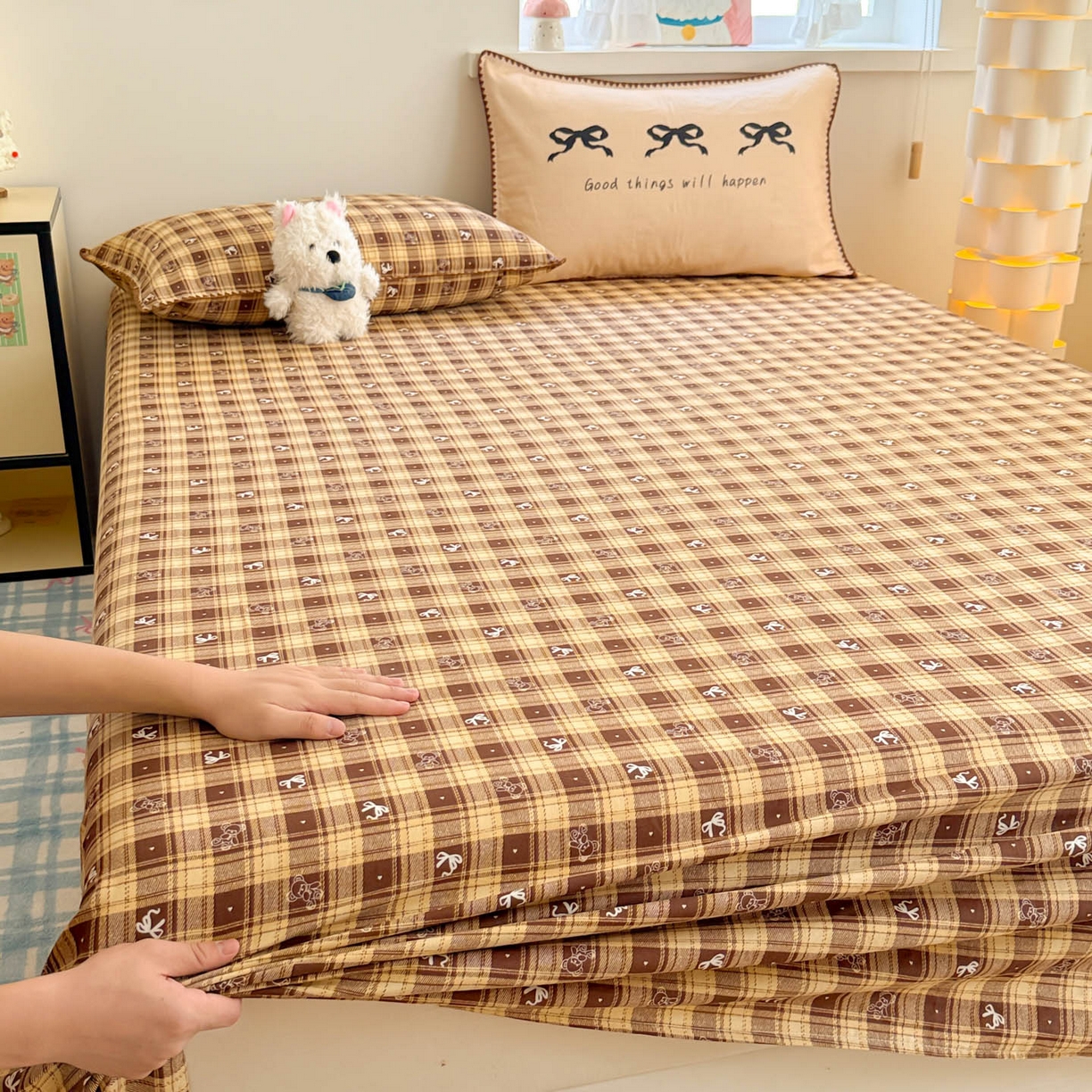 91家纺网 家纺一手货源 找家纺 沐辰 2025新款A类全棉纯棉双层纱单品床单床单单件单床单 好运蝴蝶结