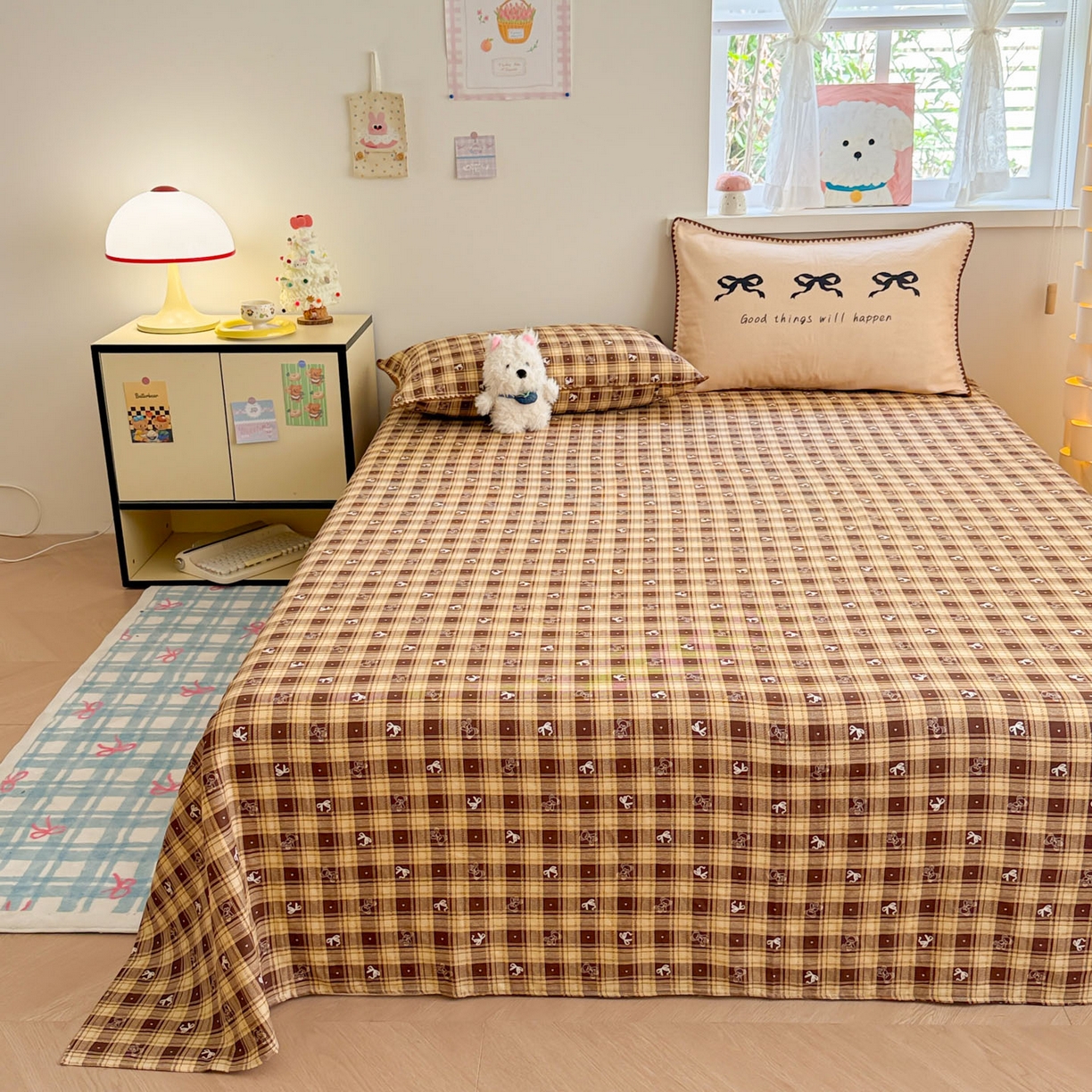 91家纺网 家纺一手货源 找家纺 沐辰 2025新款A类全棉纯棉双层纱单品床单床单单件单床单 好运蝴蝶结